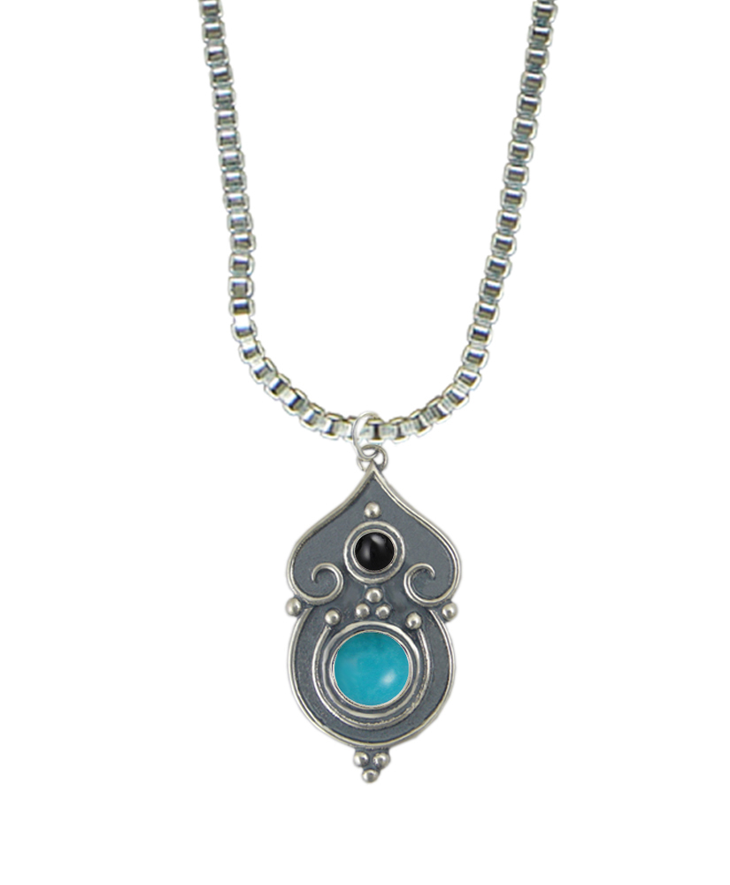 Sterling Silver Necklace Turquoise And Black Onyx